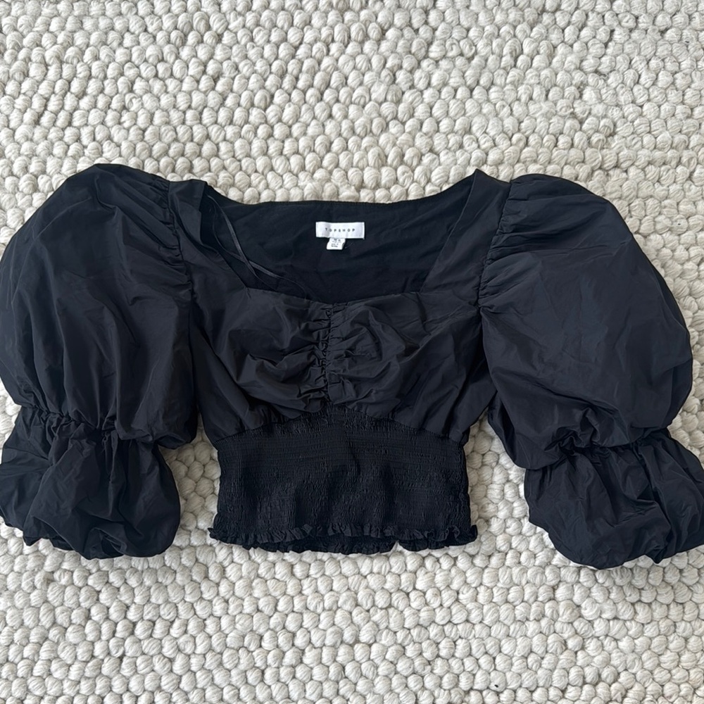 Topshop Black Puff Sleeve Blouse